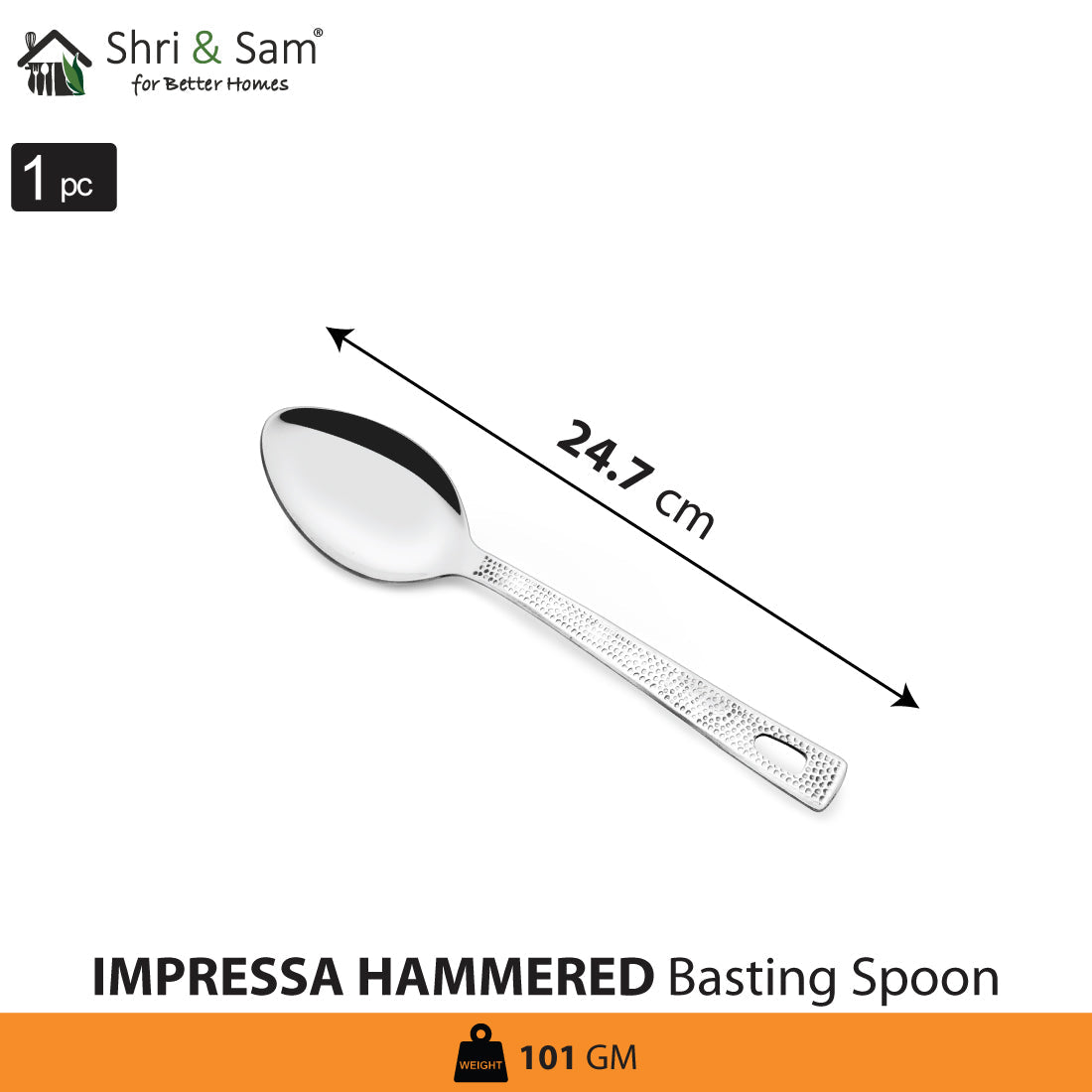 Stainless Steel Basting Spoon Solid Impressa Hammered